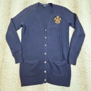 Ralph Lauren Sport Boyfriend Fit Cardigan Navy Crest Logo Cotton M